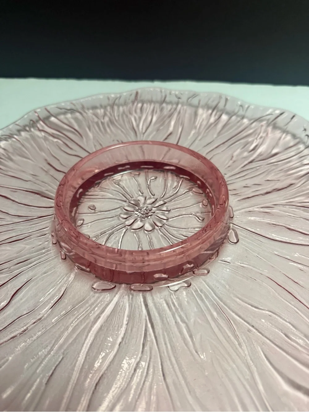 Vintage Pink Glass Serving Dish 14”